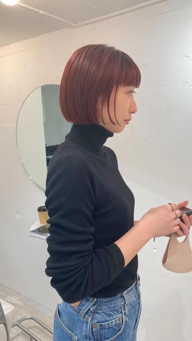 ショート カラー オレンジ ボブ カット ヘアカラー トリートメント お洒落ベージュ🤎 代官山shibukiのヘアスタイル
