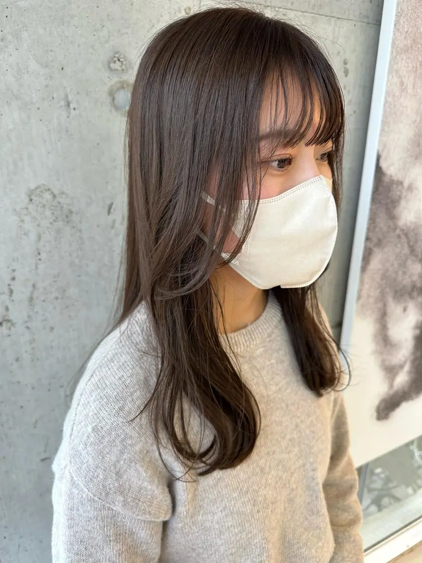セミロング アッシュ パープルカラー 顔周りカット 似合わせカット 園田あずさ/髪質改善 /透明感カラーのヘアスタイル