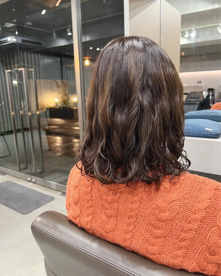 ミディアム パーマ カット パーマ トリートメント ボブパーマコテ巻き風 パーマNo1深江秀平のヘアスタイル
