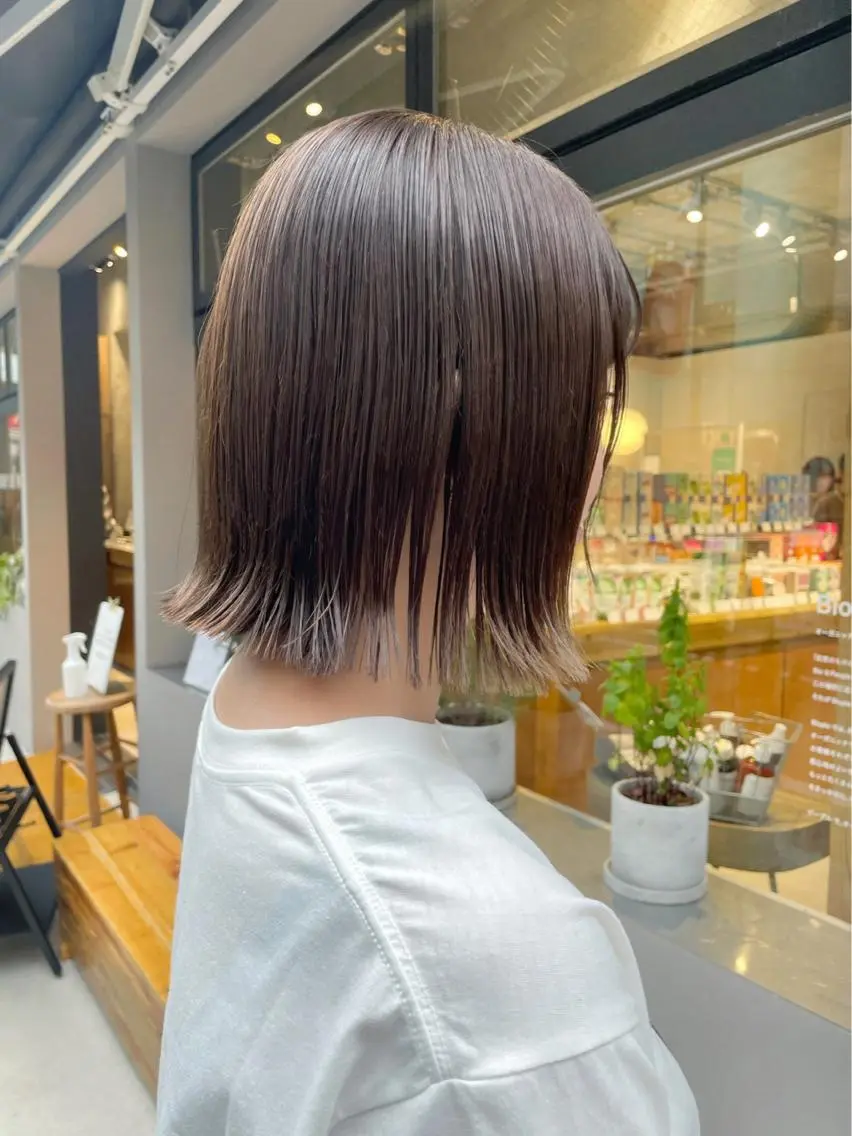 ミディアム カラー 切りっぱなしボブ ブラウンカラー ボブ 縮毛矯正 HIROKI ”博多 /ボブのヘアスタイル