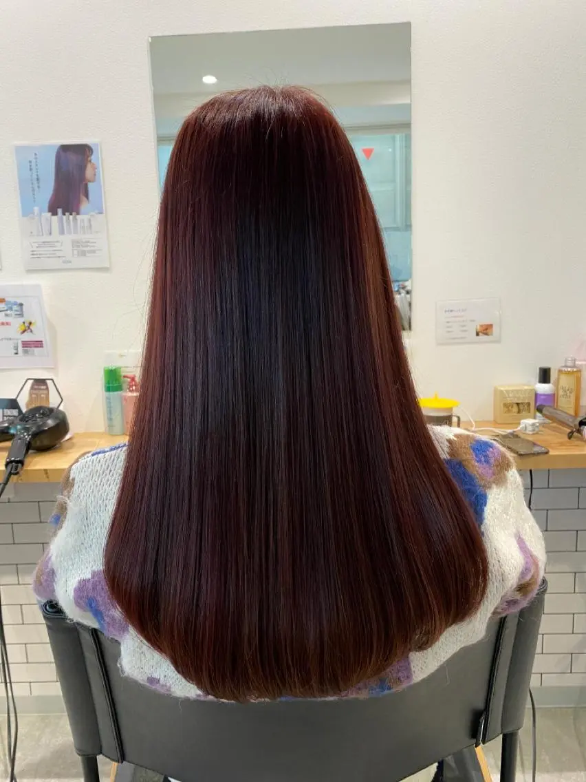 ミディアム カラー ブリーチ ボルドーカラー ブリーチなしカラー ヘアカラー JILBLAN京都 ショート/ハイライトのヘアスタイル