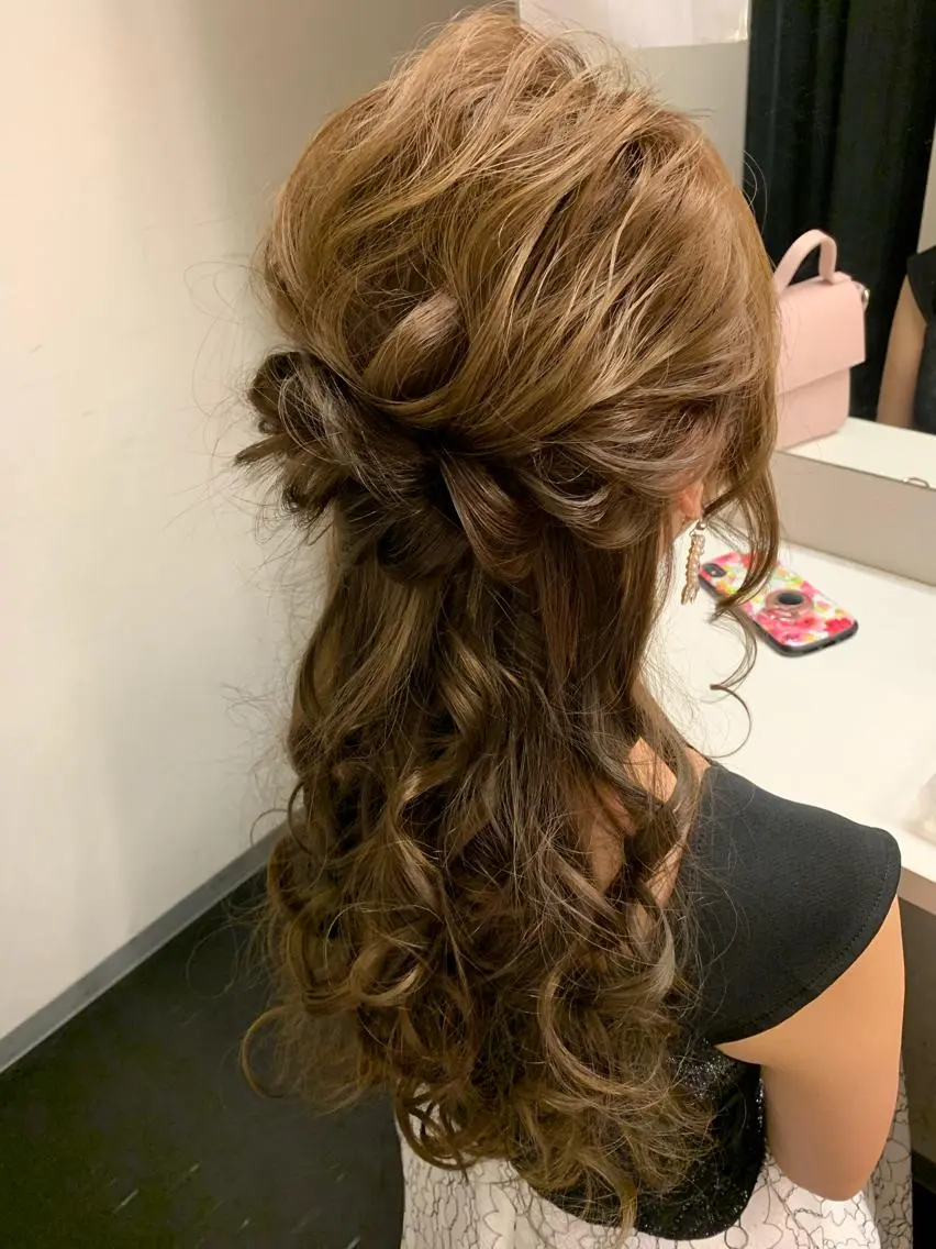 セミロング カラー ヘアアレンジ ハーフアップ ヘアセット Aloa透明感ヘア ♡kanami♡のヘアスタイル