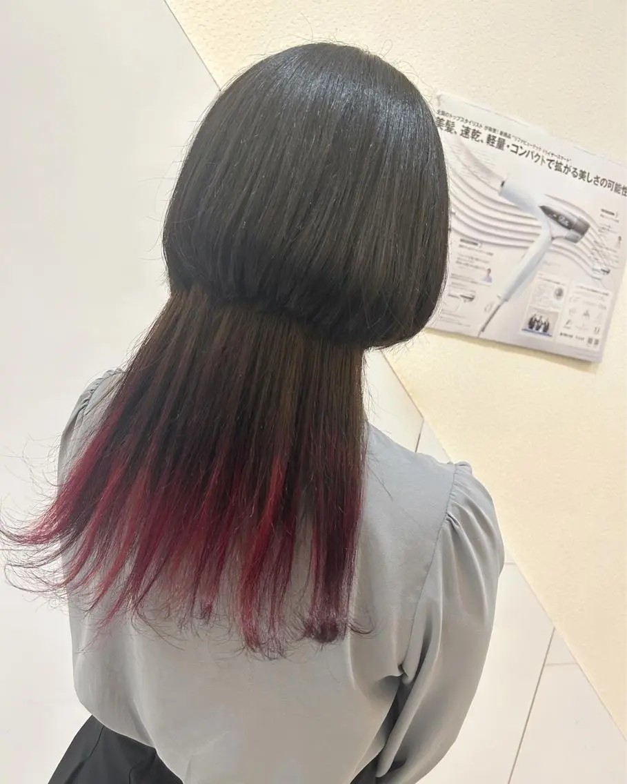ロング カラー レッドカラー トリートメント ウルフカット カット ヘアカラー 今村公介 ブリーチ特化、派手髪のヘアスタイル