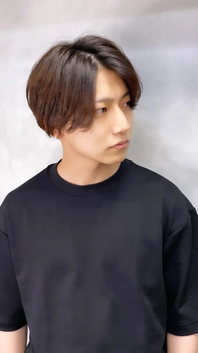 ショート パーマ メンズ センターパート マンバンヘア マッシュ カット ヘッドスパ ヘアセット 半個室メンズ カット🥕羽鳥淳妃のヘアスタイル