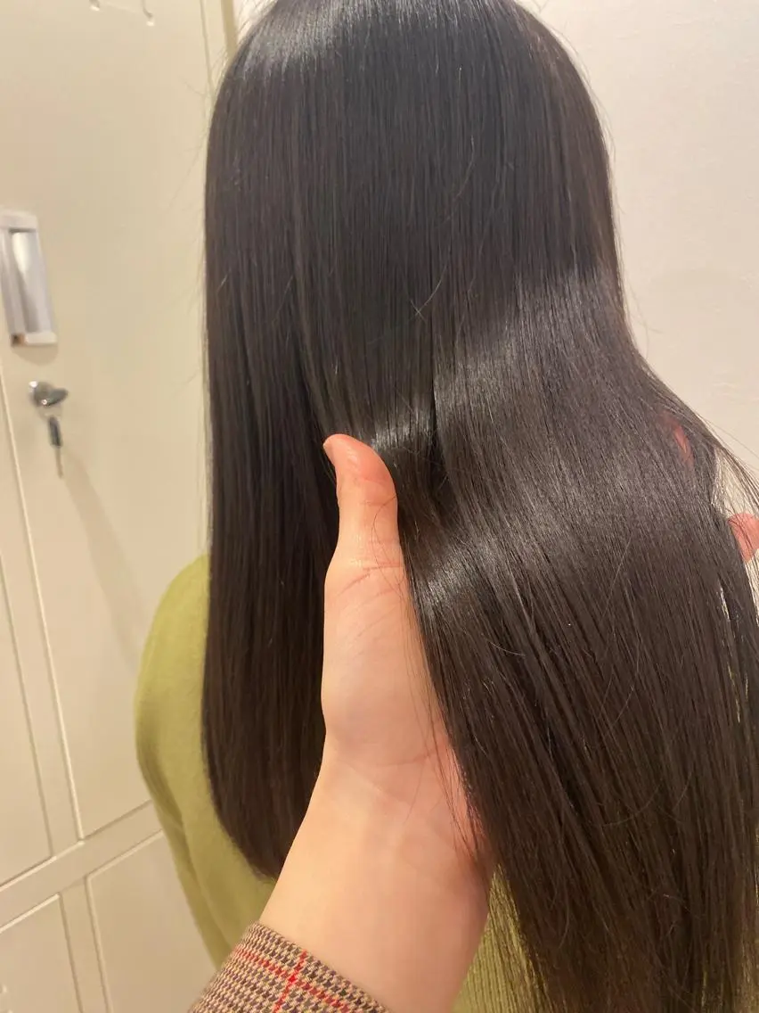 ロング ボブ ハイライト 髪質改善 レイヤーカット 似合わせカット カット 縮毛矯正 トリートメント 酸性ストレート/ブリ ーチなしWカラー河本のヘアスタイル
