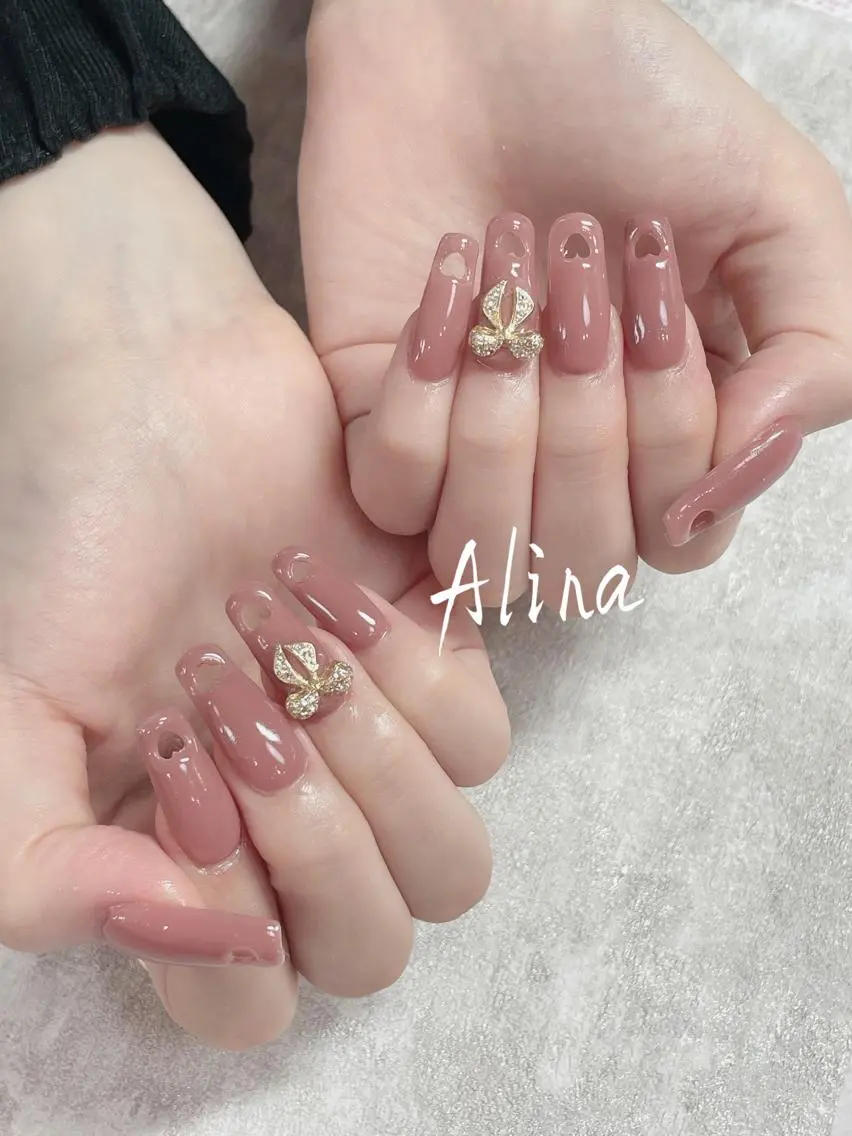 ロング ネイル 長さ出し ハート ネイルチップ Alina エリナのネイルデザイン