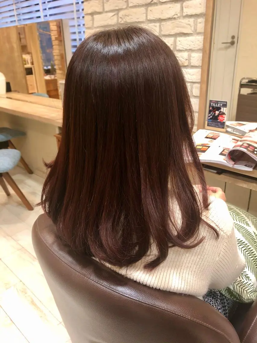 セミロング カラー カシス 清水 有実子のヘアスタイル