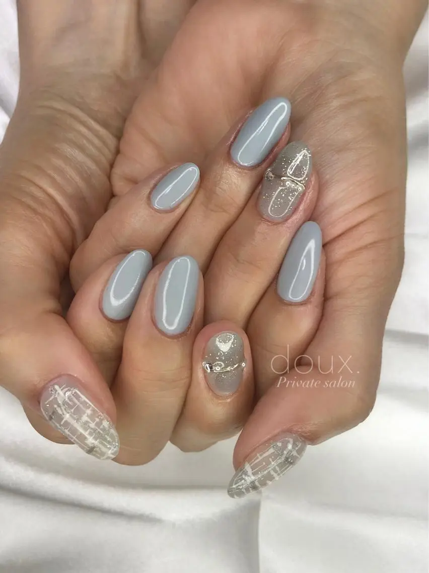 ネイル ニュアンスネイル 春ネイル ツイードネイル doux. nailのネイルデザイン