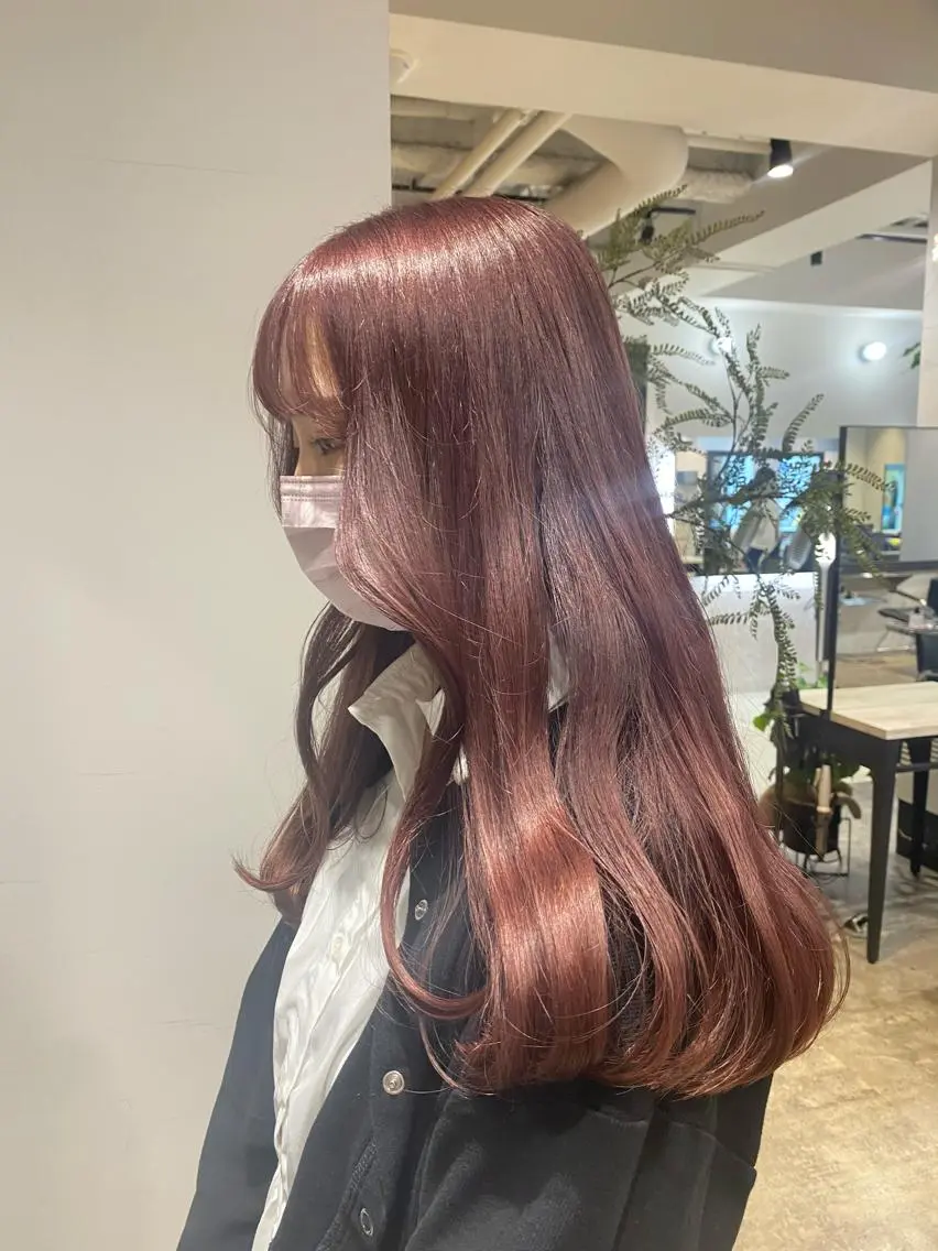 ロング カラー ヘアアレンジ ピンクカラー 新宿⌇韓国風ヘア ⌇透明感カラーのヘアスタイル