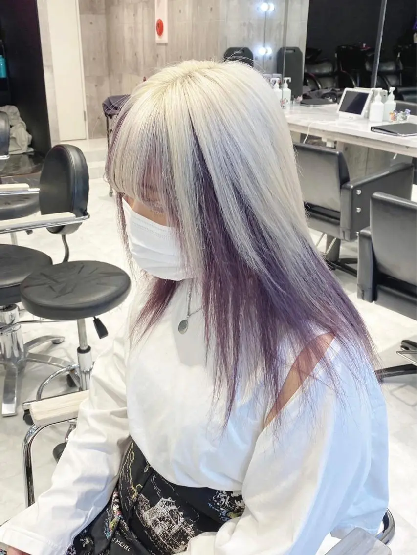 セミロング カラー パーマ ヘアアレンジ メンズ キッズ ネイル マツエク・マツパ アイブロウ メンズインナーカラー ブロンド インナーカラー ホワイトブロンド 眉カラー ハイトーンNo.1 👩🏼NaGiSaのヘアスタイル