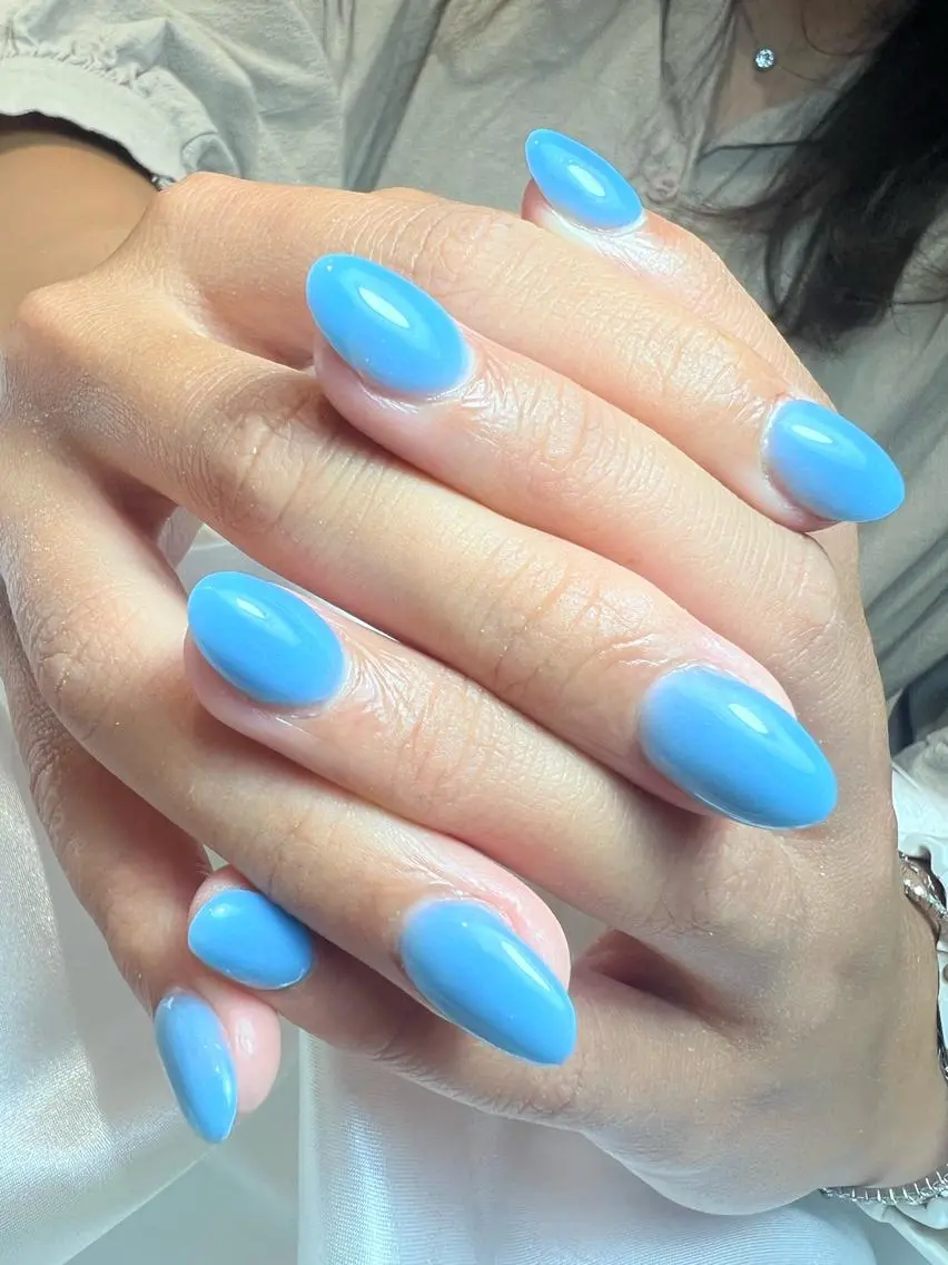 ネイル ブルー ワンカラーネイル スカルプネイル bijou nails 蓮のネイルデザイン
