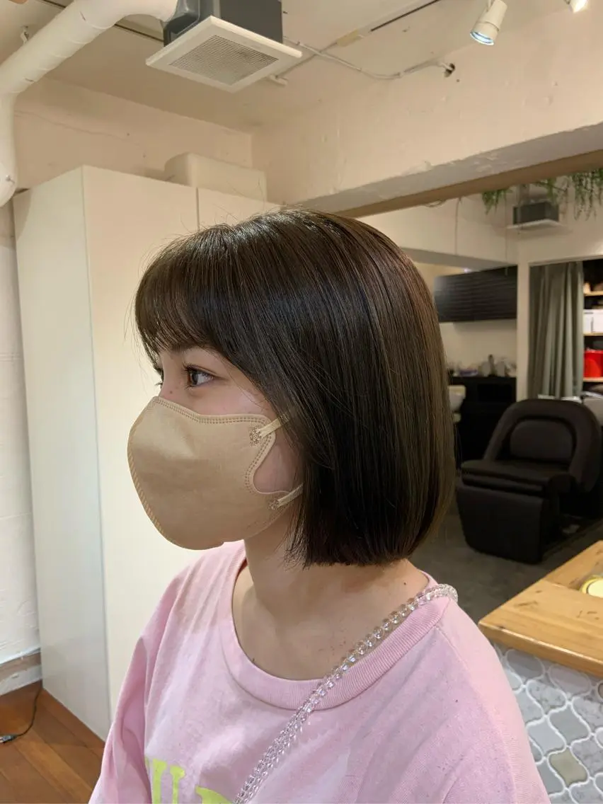 ミディアム カラー 透明感カラー オリーブカラー ボブ ＊UNU＊ RICOのヘアスタイル