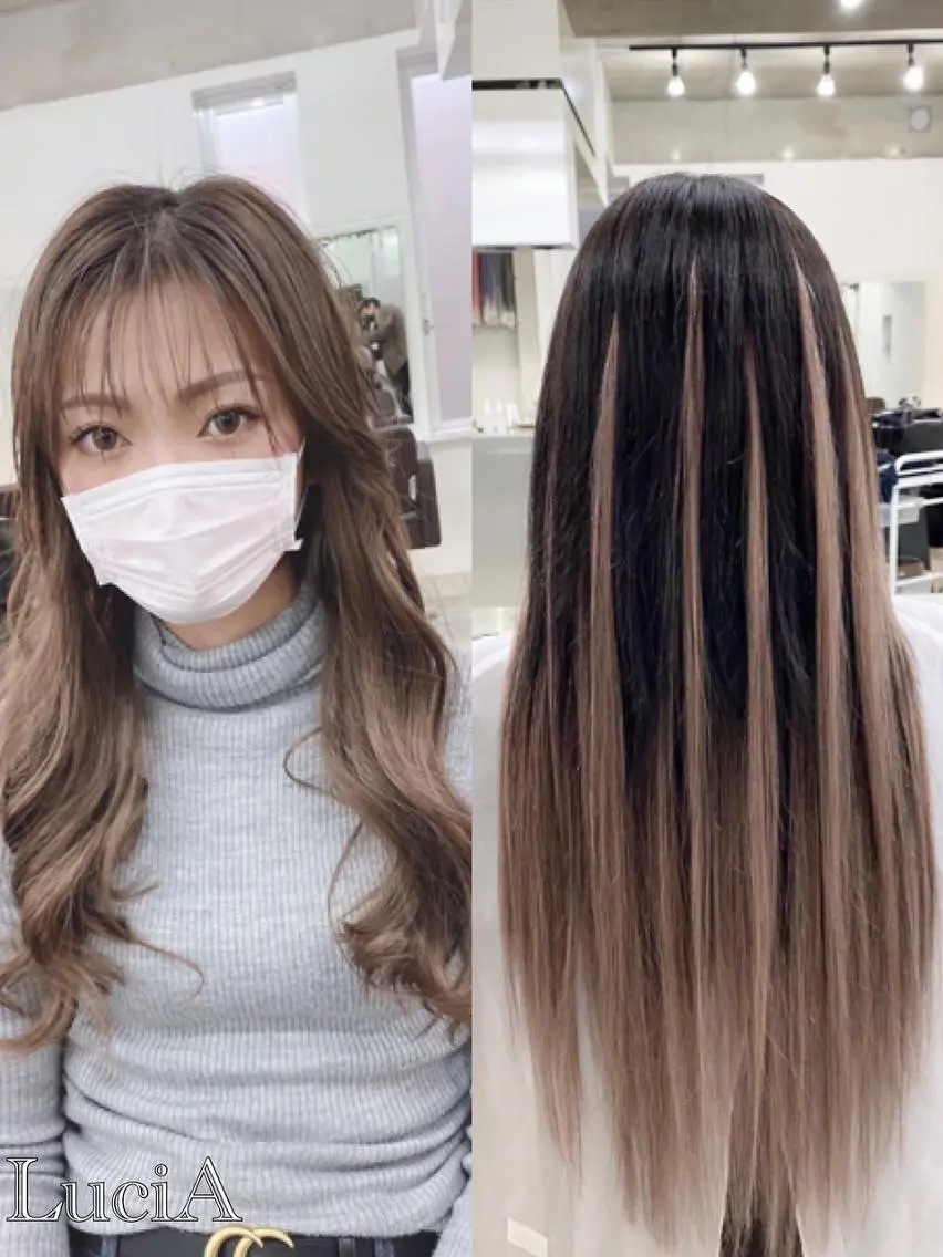 ロング カラー ヘアアレンジ シールエクステ アディクシーカラー バレイヤージュ ブリーチ ケアブリーチ LuciA/エクステ カラー7:30〜のヘアスタイル