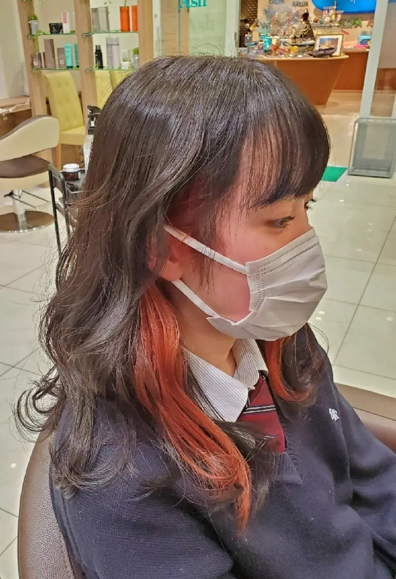セミロング カラー ブリーチ イヤリングカラー グレージュ オレンジ カラー特化🔥中村 和貴＜Ash津田沼＞のヘアスタイル