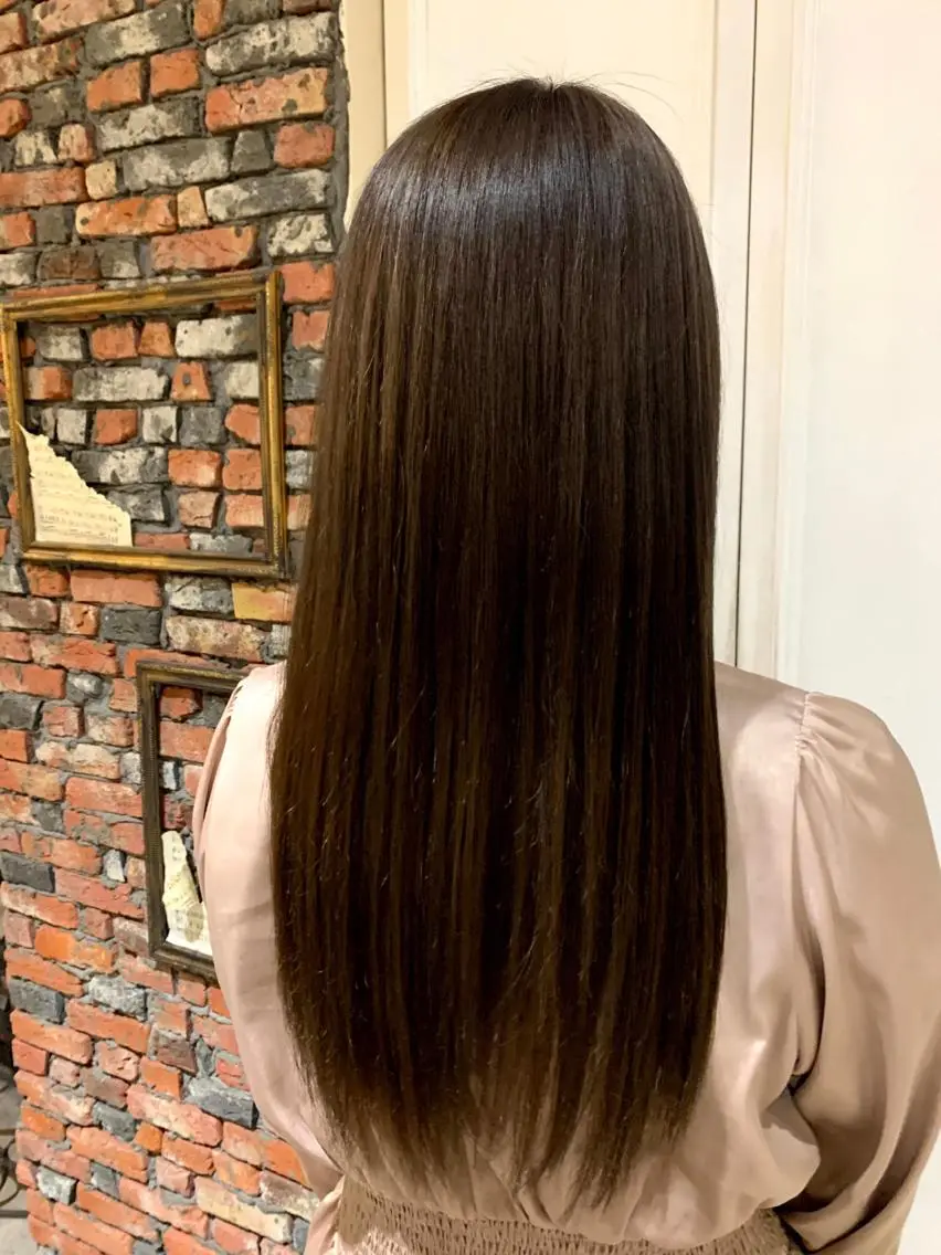 ロング カラー パーマ ベージュカラー ストレートパーマ "小顔カット" Fuko.のヘアスタイル
