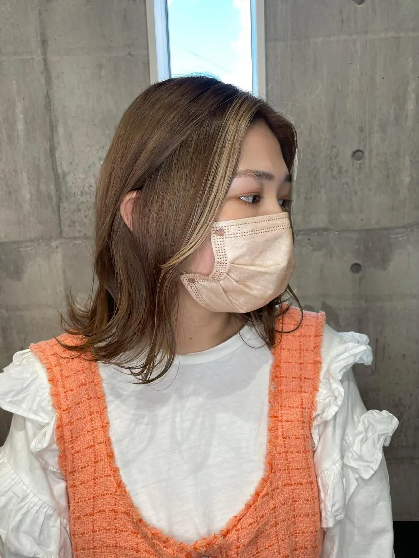 ミディアム カラー ミストバング フェイスフレーミング カット ヘアカラー トリートメント レイヤーカット匠 イソザキノリユキのヘアスタイル