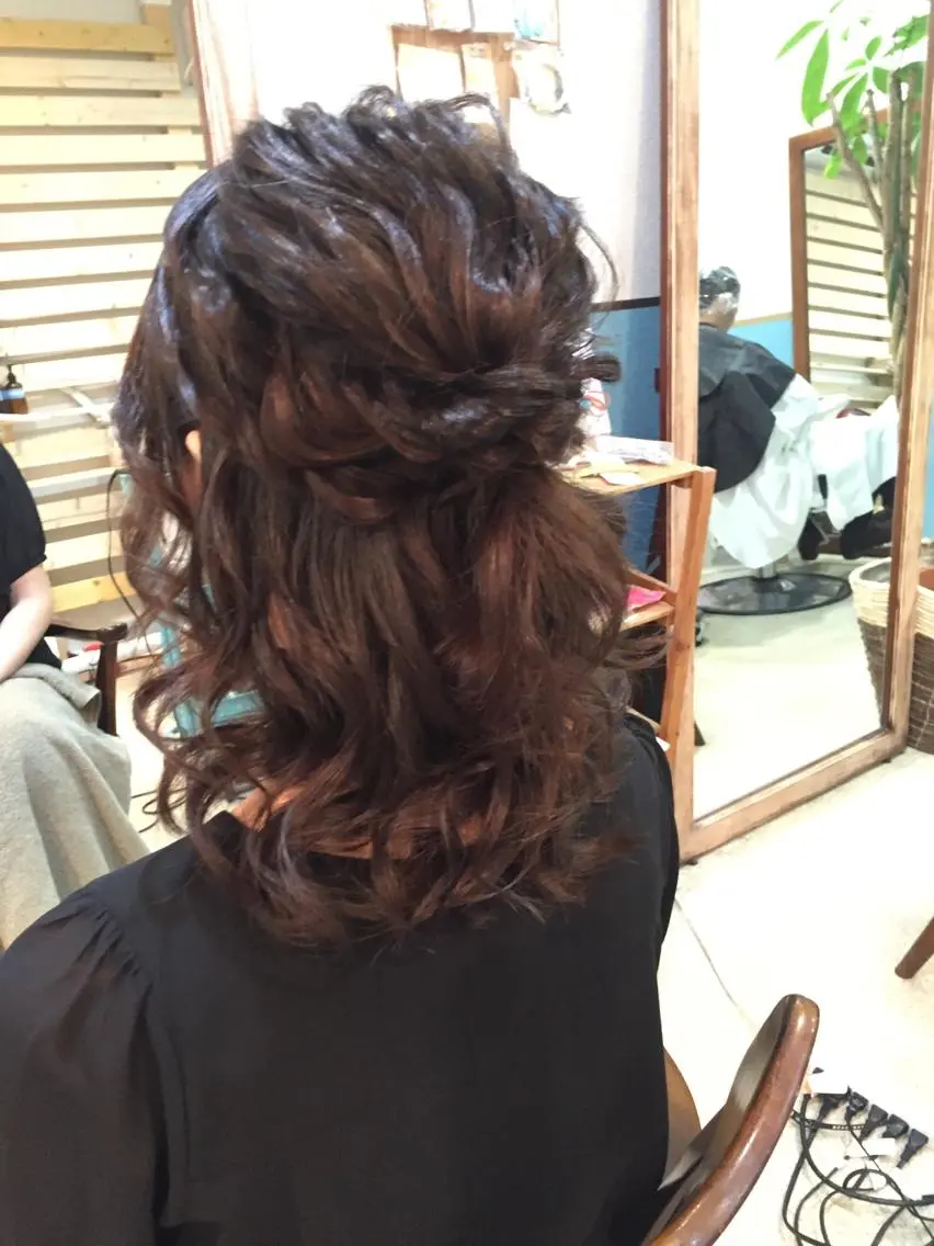 ショート ミディアム セミロング ヘアアレンジ ハーフアップ 早朝✨ヘアセット 着付け/清水玲歌のヘアスタイル