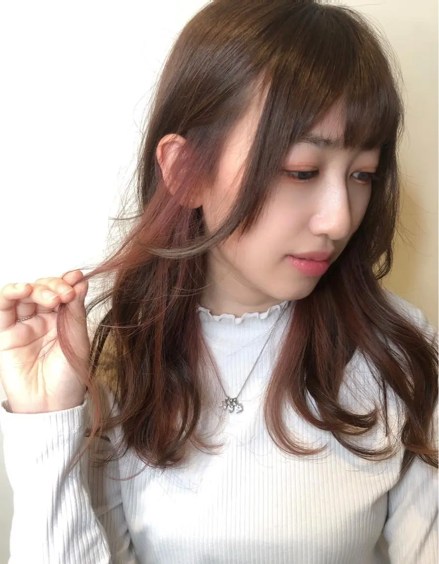 ロング カラー ヘアアレンジ ピンクカラー カット ヘアカラー 永井 亜実のヘアスタイル
