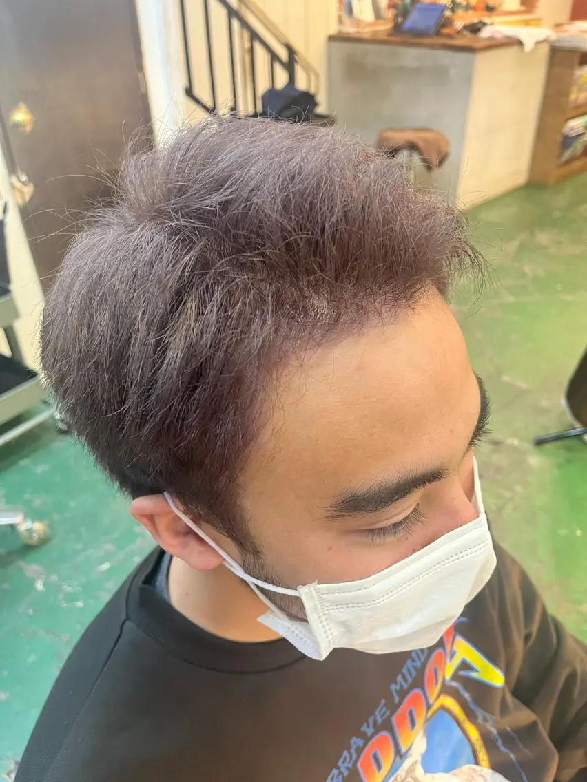 メンズ ヘアカラー トリートメント ヘアセット ♱地雷カラー♱ウルフ ♱ 藍衣 ♱のヘアスタイル