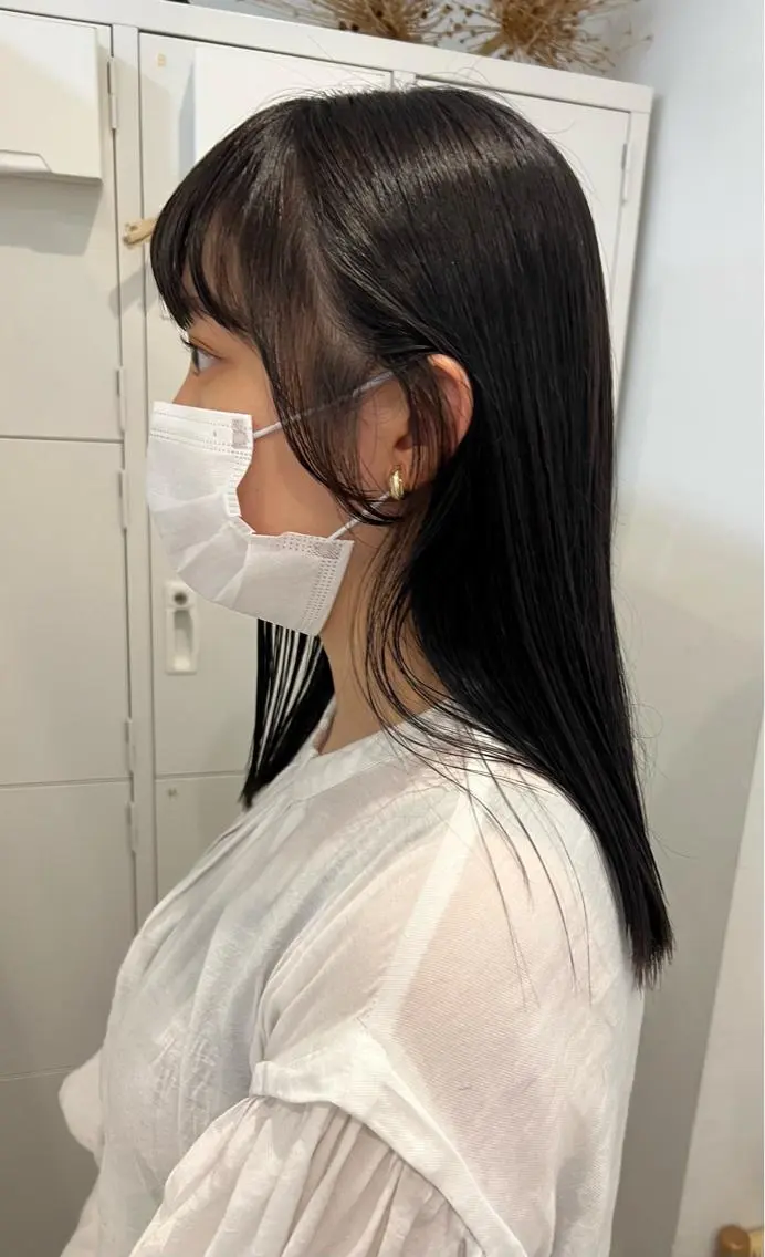 ロング カラー 黒髪 ブルーカラー ブルーブラック レイヤーカット ロング カット ヘアカラー 透明感カラー、 アレンジ/miyuのヘアスタイル