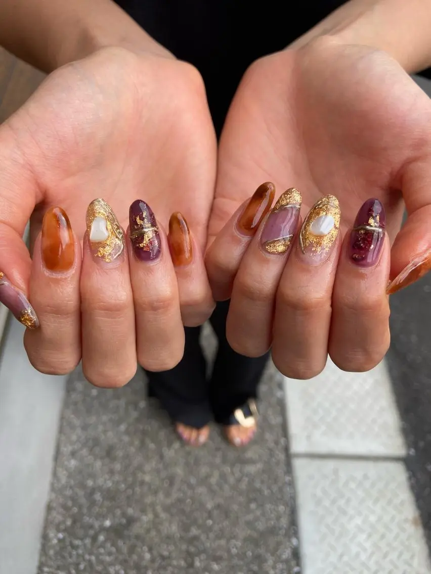 ネイル アートネイル ブラウン . unffのネイルデザイン