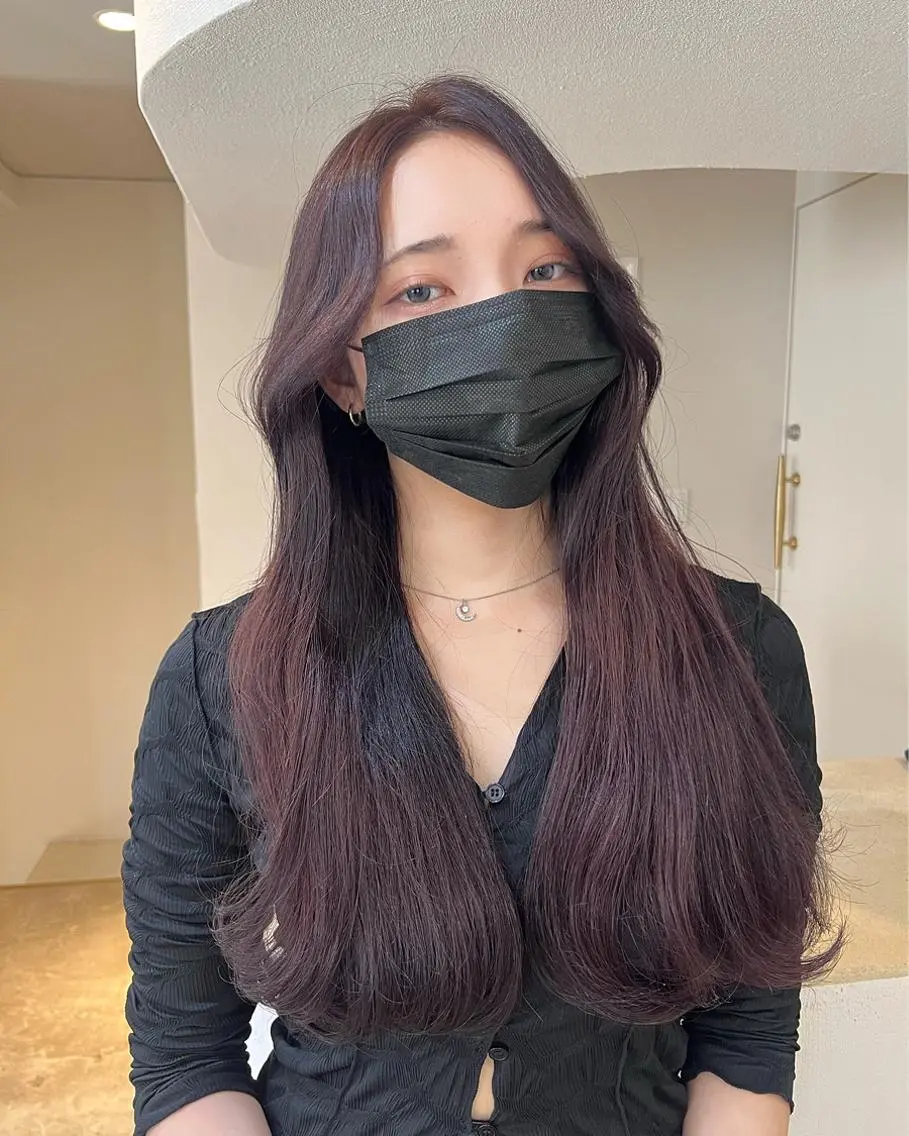 ロング ケアカラー くびれヘア 学生 髪質改善 ヨシンモリ 🤍🤍韓国ヘア おたけ🤍🤍のヘアスタイル