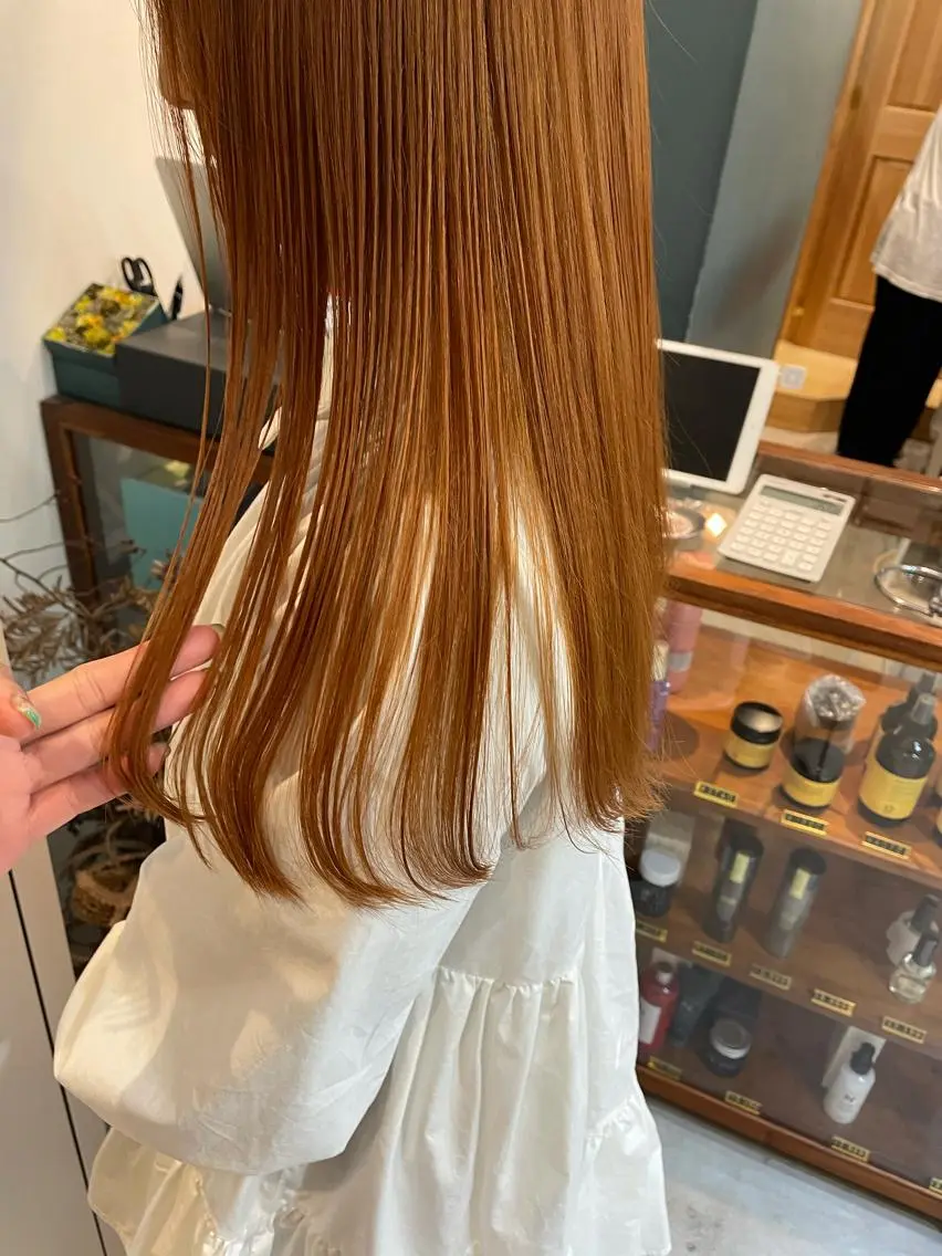 ロング カラー ベージュカラー ブリーチ オレンジ オレンジベージュ ヘアカラー 中目黒🌼 🌼ハナのヘアスタイル