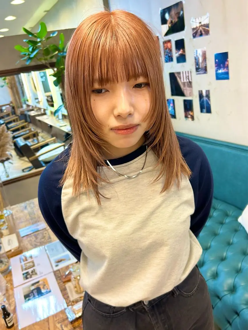 ミディアム カラー パーマ ヘアアレンジ ブリーチ デザインカラー/ボブ ブリーチカラー/ユリのヘアスタイル
