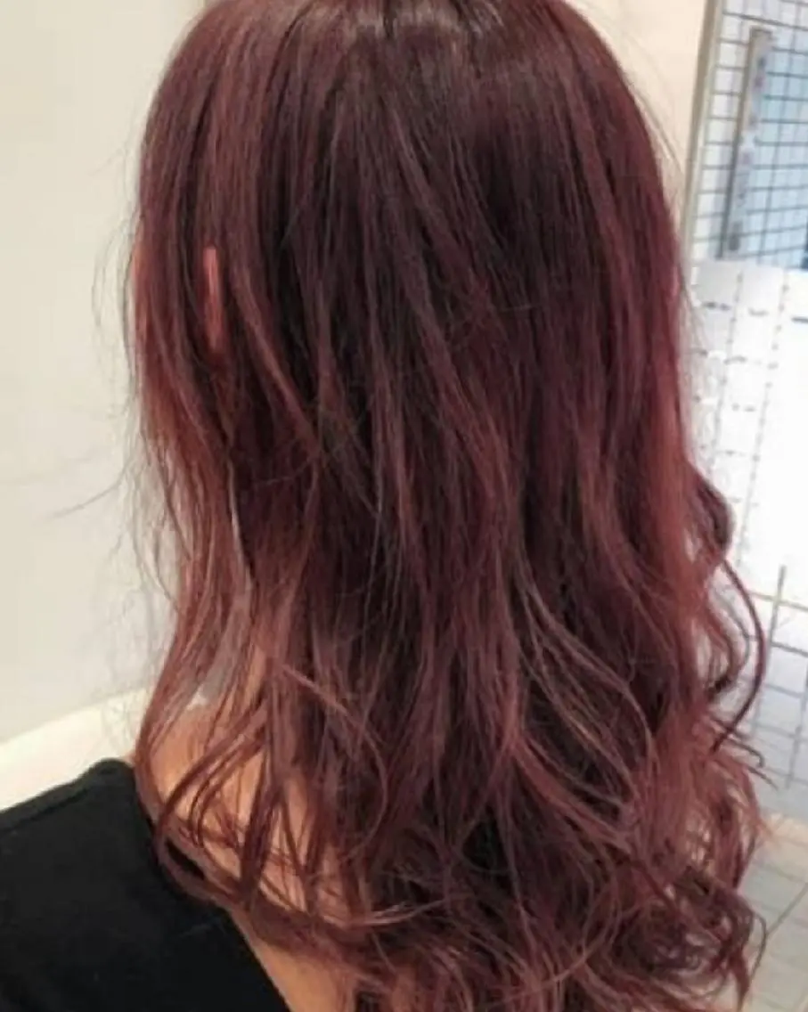 セミロング カラー ブリーチ ボルドーカラー レッドカラー ウルフカット/ 推しカラー/あらげのヘアスタイル