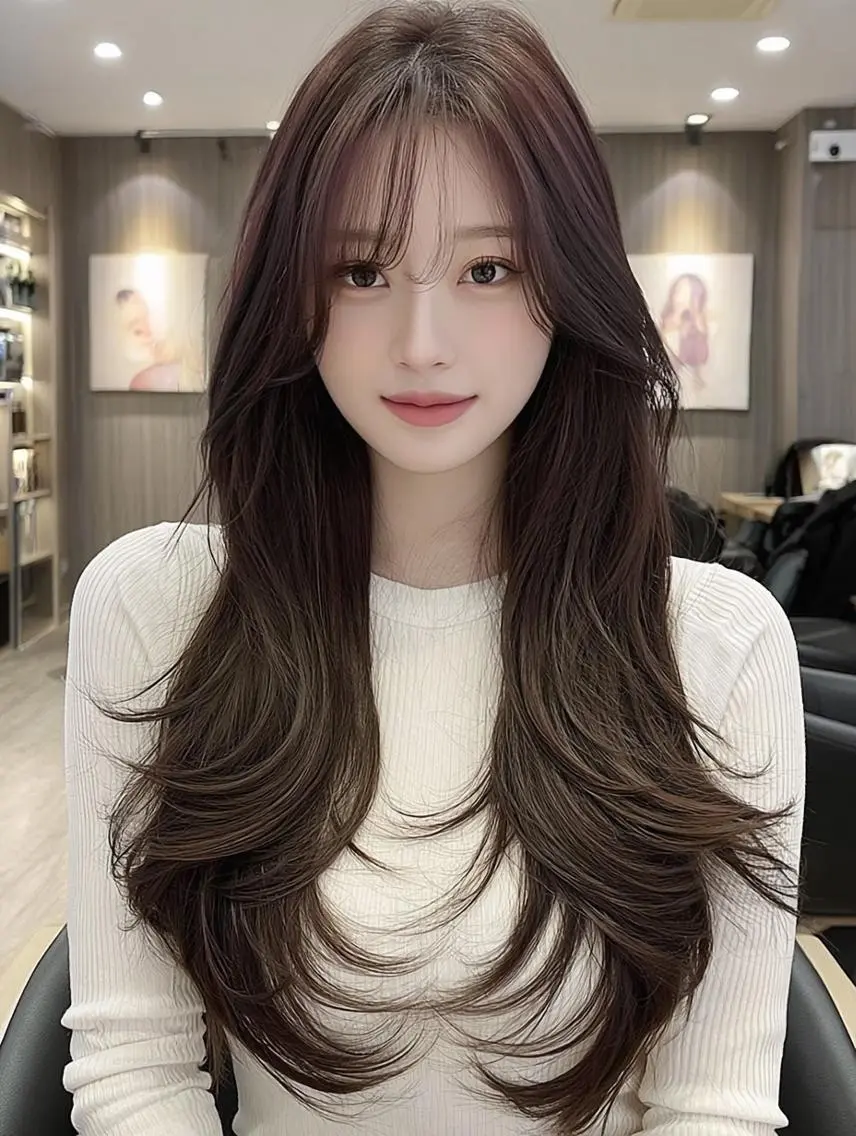 ロング 顔周りカット 髪質改善 韓国風ヘア レイヤーカット ヘアカラー トリートメント FOCUS JAPAN4のヘアスタイル