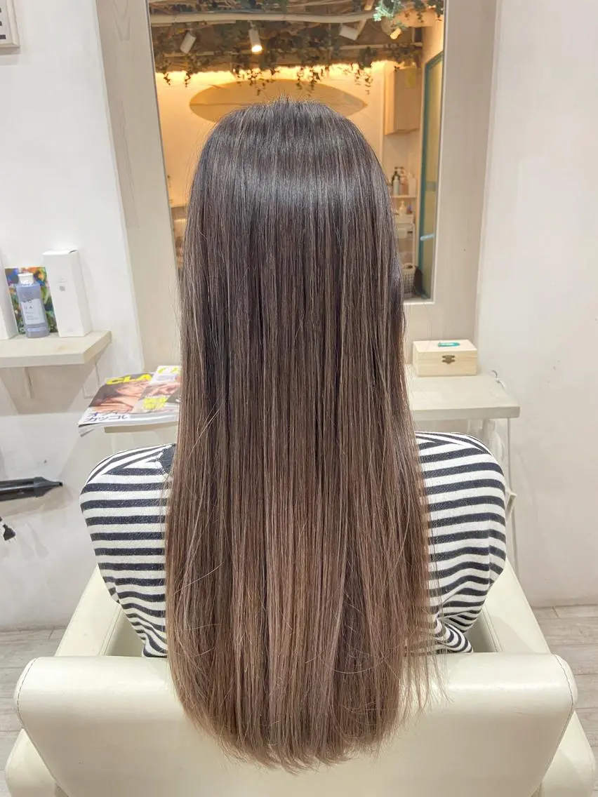 ロング カラー カット ヘアカラー Kensho 京都駅 ケアブリーチのヘアスタイル