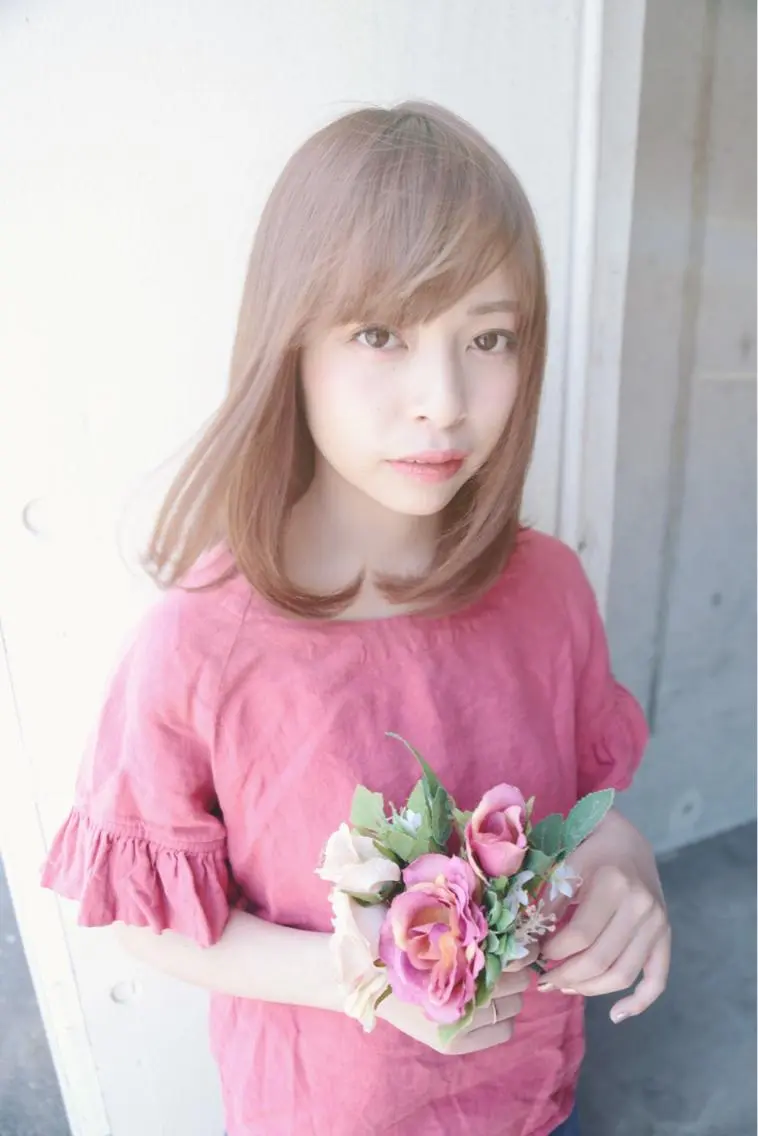 ミディアム カラー コテ巻き風パーマ SHONOのヘアスタイル