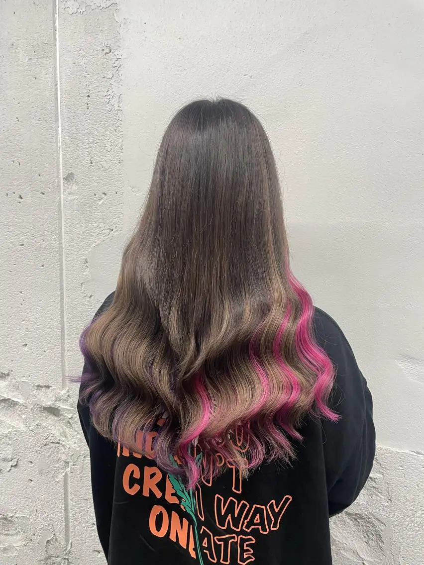 ロング カラー シールエクステ バレイヤージュ ミストバング ダブルカラー  フェイスフレーミング ヘアカラー エクステ 🧡艶髪/エクステ 🫧🧡YUKI❄️のヘアスタイル