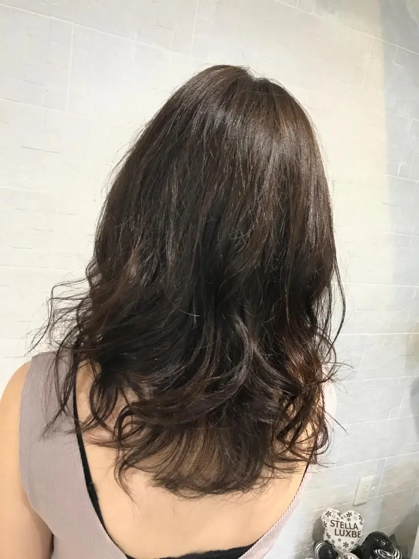 セミロング カラー アディクシーカラー 黒髪 グレージュ シルバー shi hoのヘアスタイル