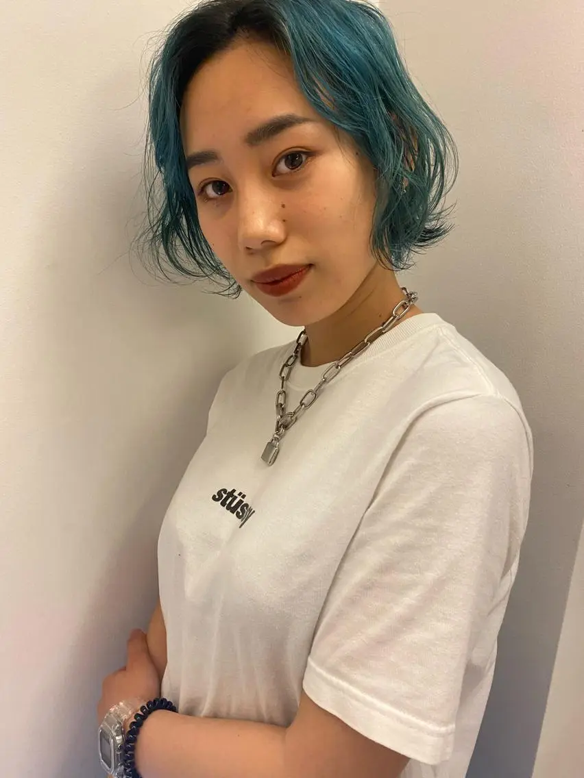 ショート カラー ヘアアレンジ 黒髪 ブリーチ yoda karenのヘアスタイル