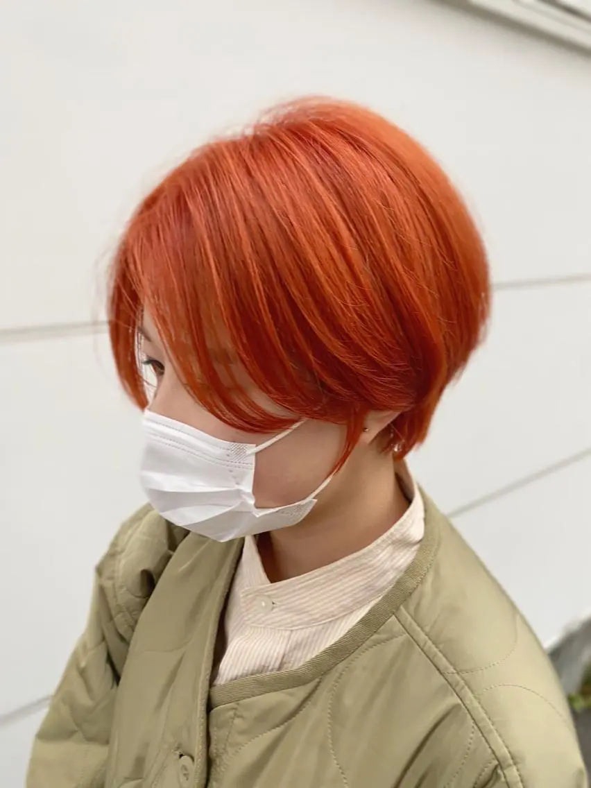 ショート カラー ショートボブ 丸みショート ブリーチ オレンジ ボブ ✂️ショート・ ショートボブ特化✂️のヘアスタイル