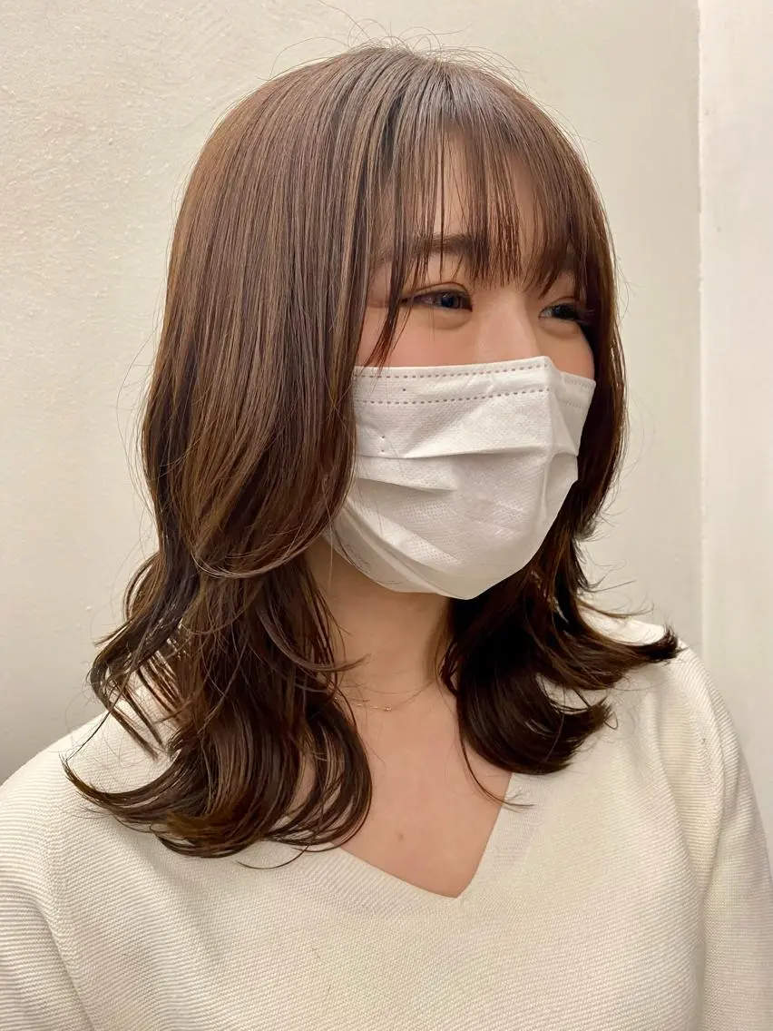 ミディアム カラー パーマ 似合わせレイヤー/ ケアパーマ/高倉のヘアスタイル