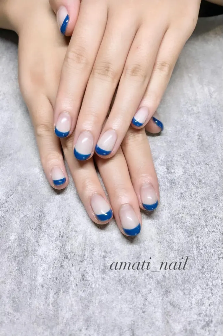 ネイル ブルー フレンチネイル マグネットネイル ミラーネイル ニュアンスネイル ハンドネイル amati_nail TAKAKOのネイルデザイン