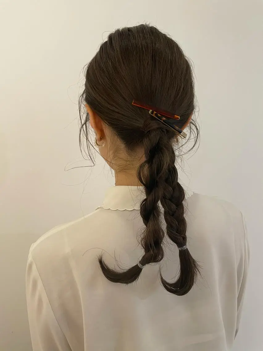 ミディアム カラー ヘアアレンジ 三つ編み 斉藤 瑞恵のヘアスタイル