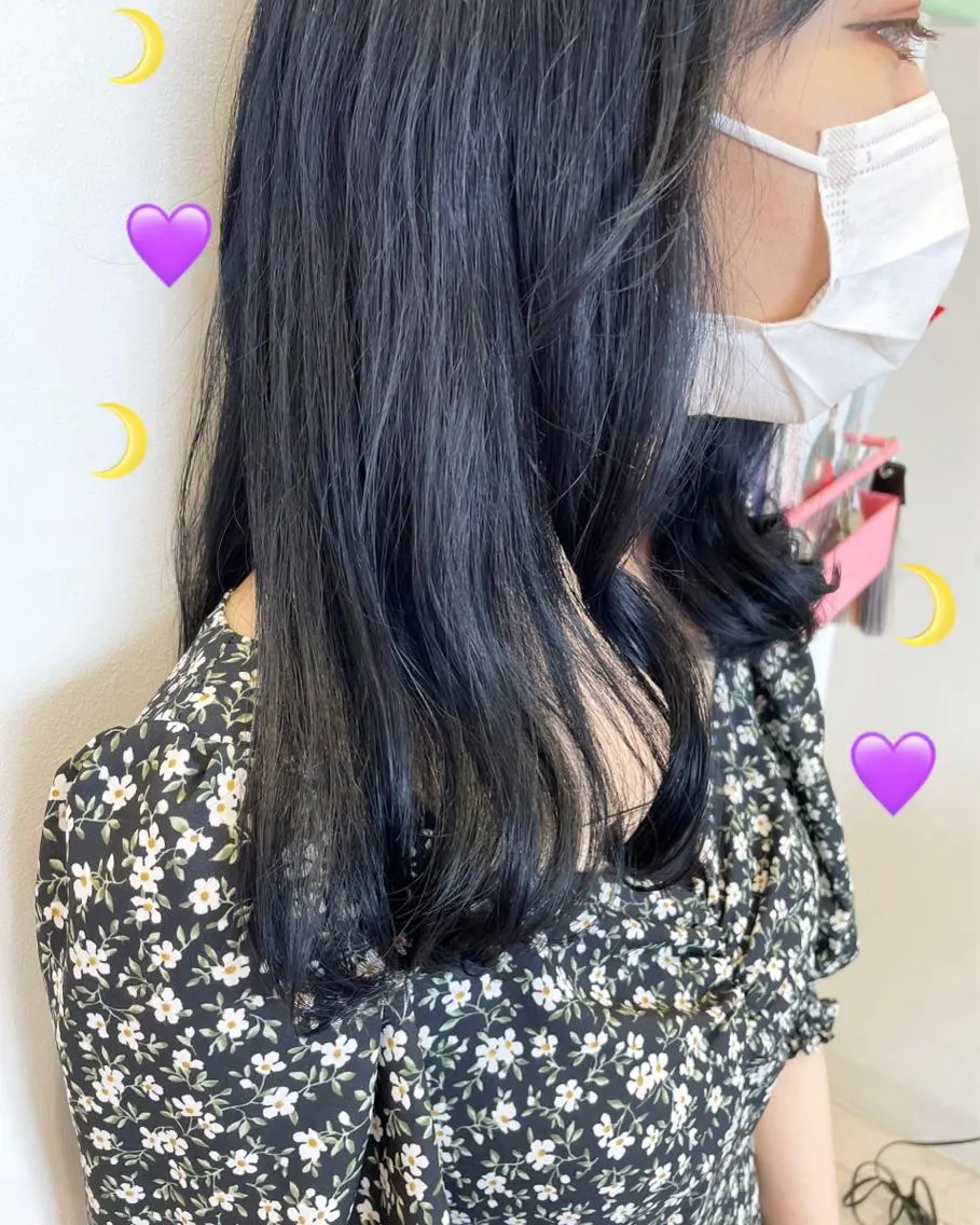 セミロング カラー 黒髪 ネイビーカラー 新宿駅近♡個室 ♡関口三都季🌜のヘアスタイル