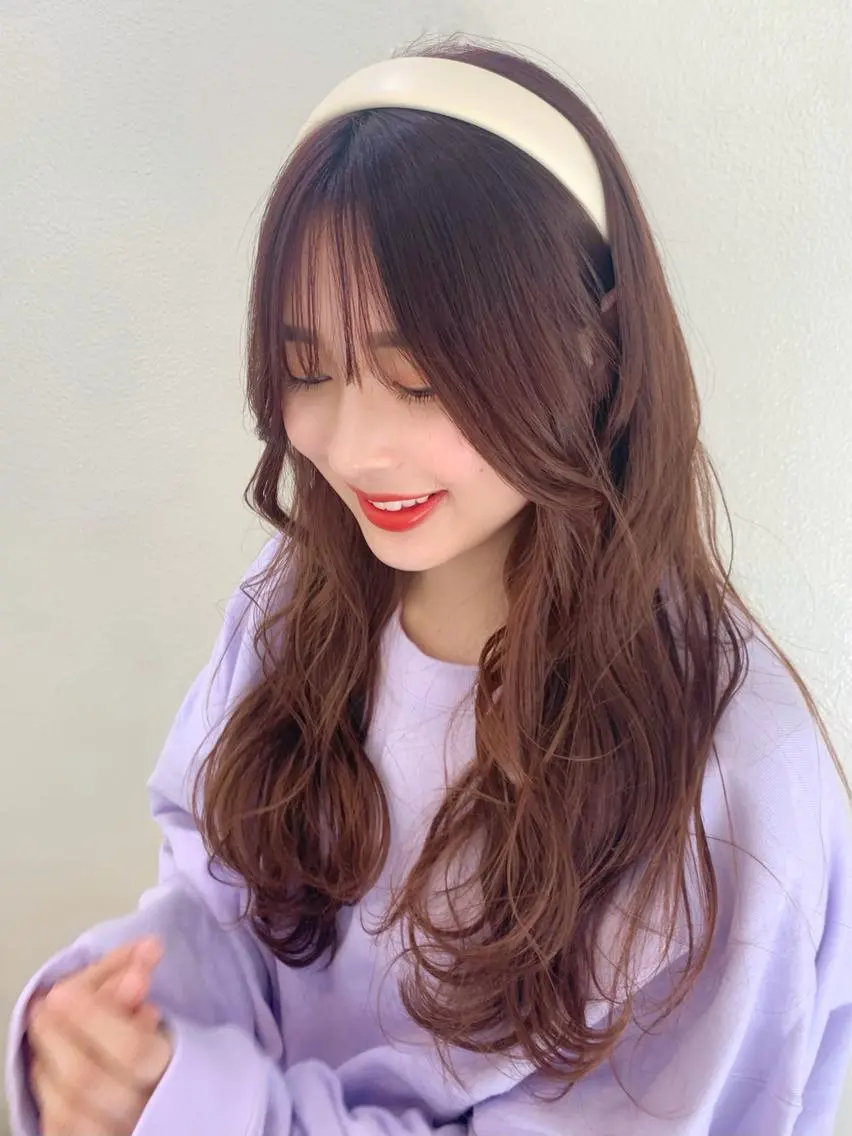 ロング カラー ブラウンカラー ピンクカラー ピンクブラウン ヨシンモリ 韓国風ヘア カット ヘアカラー 藤間 帆乃夏（とうまほのかのヘアスタイル