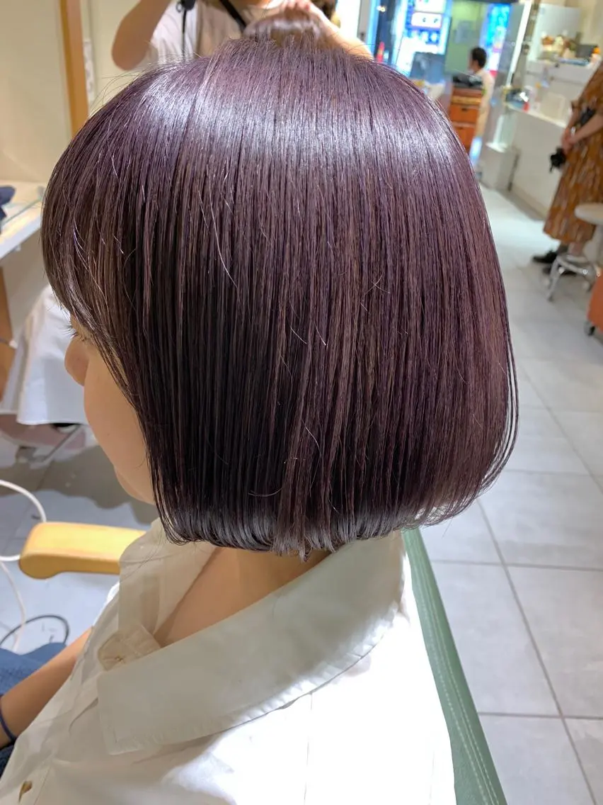 ショート カラー パーマ ヘアアレンジ ブリーチ パープルカラー ボブ fukuyasu rikaのネイルデザイン