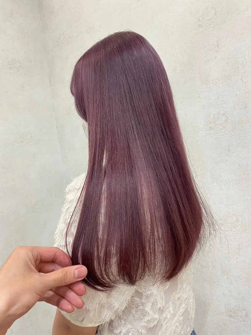 ロング ピンクラベンダー メンズ縮毛矯正 ニュアンスパーマのヘアスタイル