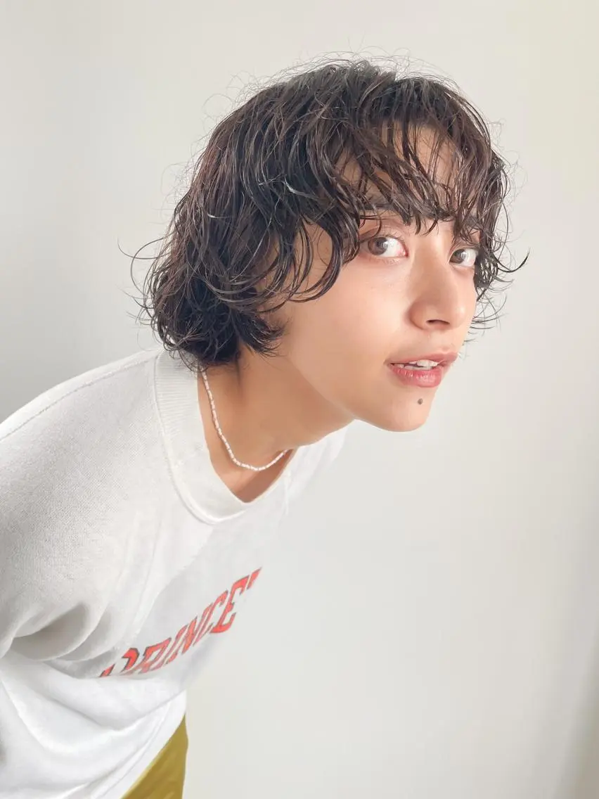 ショート エギョモリ 天使の羽バング・フェザーバング ハッシュカット ハイライト タンバルモリ CEINE【セーヌ】 三軒茶屋のヘアスタイル