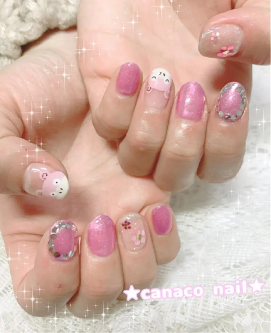 ネイル ミラーネイル ピンク ハンドネイル ハンドケア ベテランネイル cnc nailのネイルデザイン