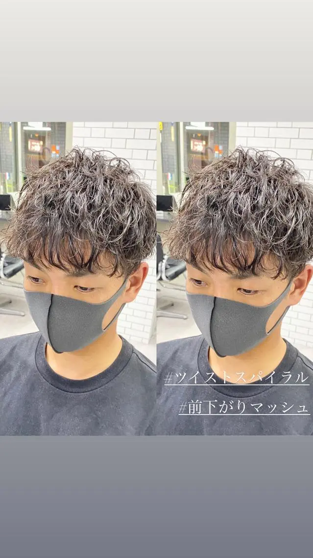 パーマ メンズ アップバング マッシュ メンズパーマ メンズツイストパーマ ツイストスパイラルパーマ 梅田中崎町メンズ 美容師ユースケのヘアスタイル