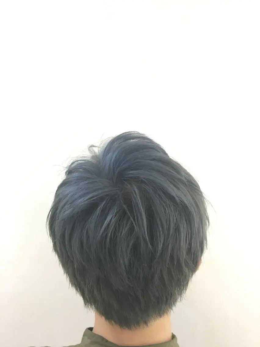 ショート カラー メンズ ネイビーカラー シルバー デザインカラー/ 推しの配色 肥後のヘアスタイル