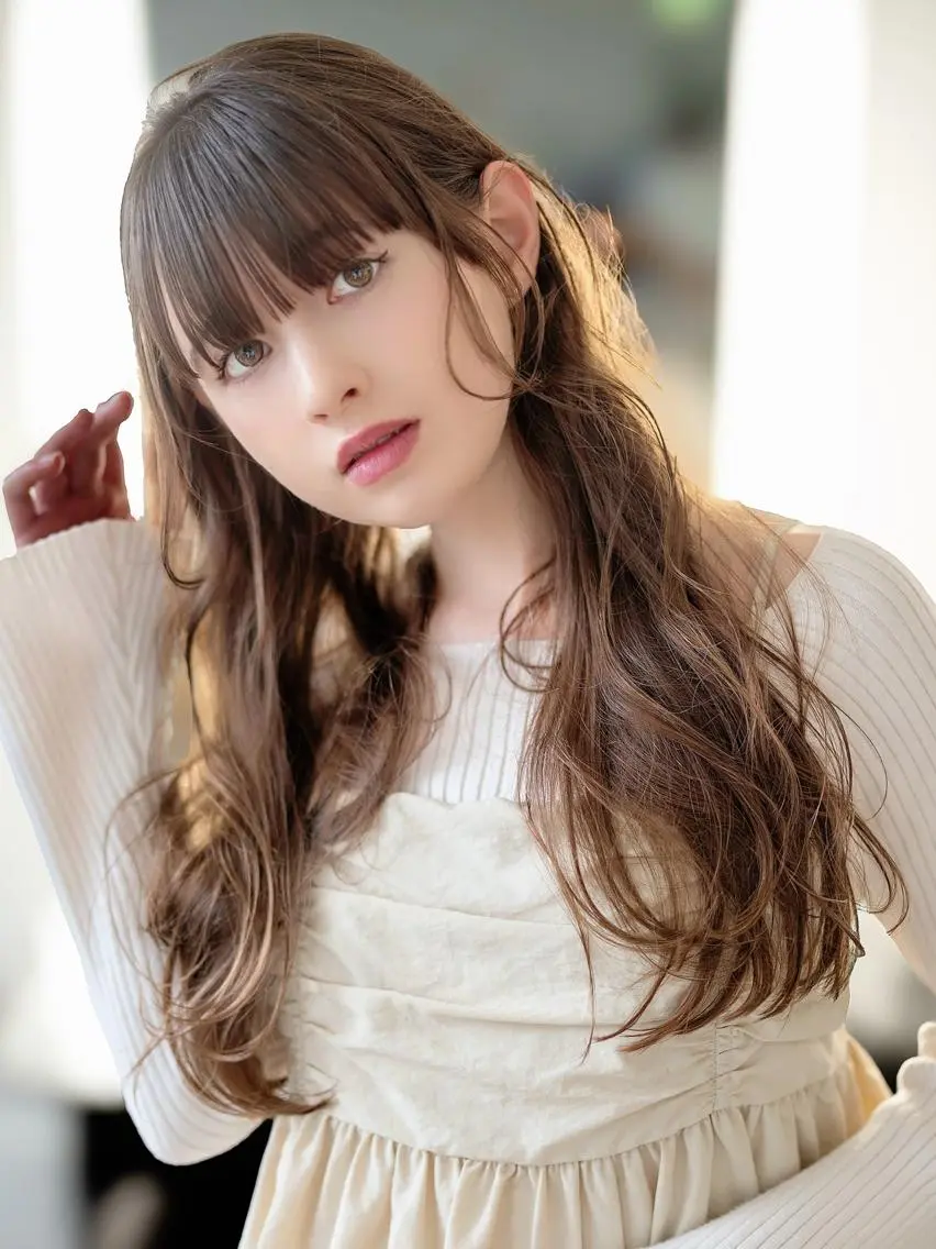 ロング カラー ブラウンカラー 透明感カラー 韓国風ヘア ロング おくれ毛 ヘアカラー beauty: beast 熊本店のヘアスタイル