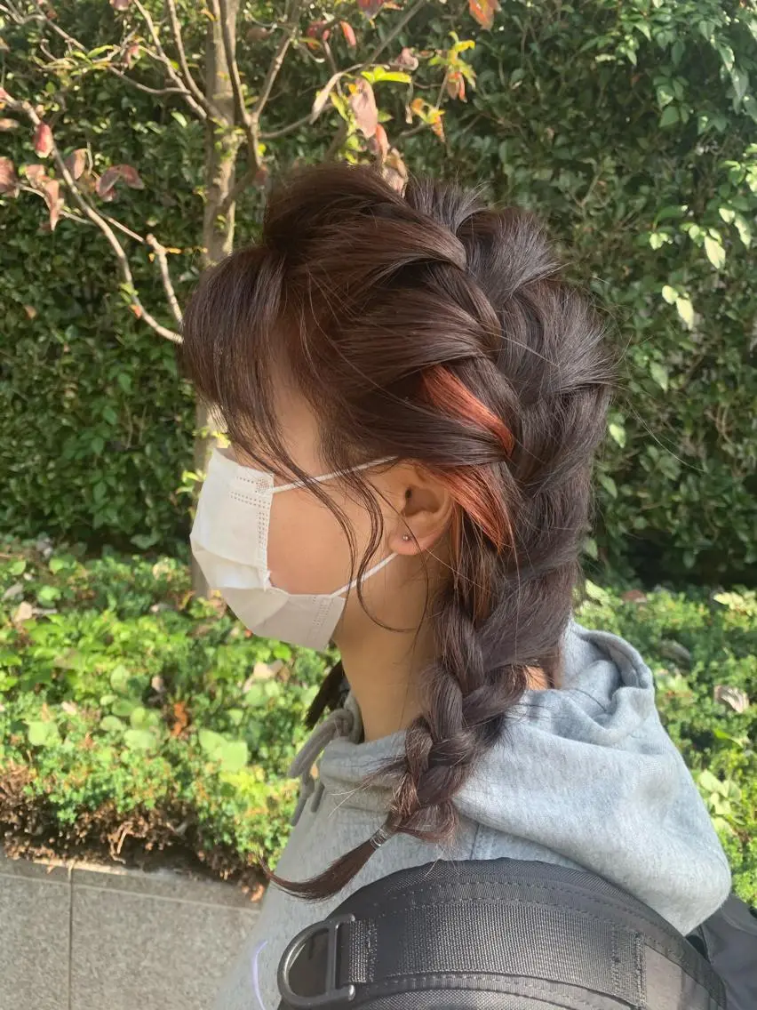 ロング カラー ヘアアレンジ インナーカラー オレンジ 箭内葉月/メンズ👔 ワンカールパーマのヘアスタイル