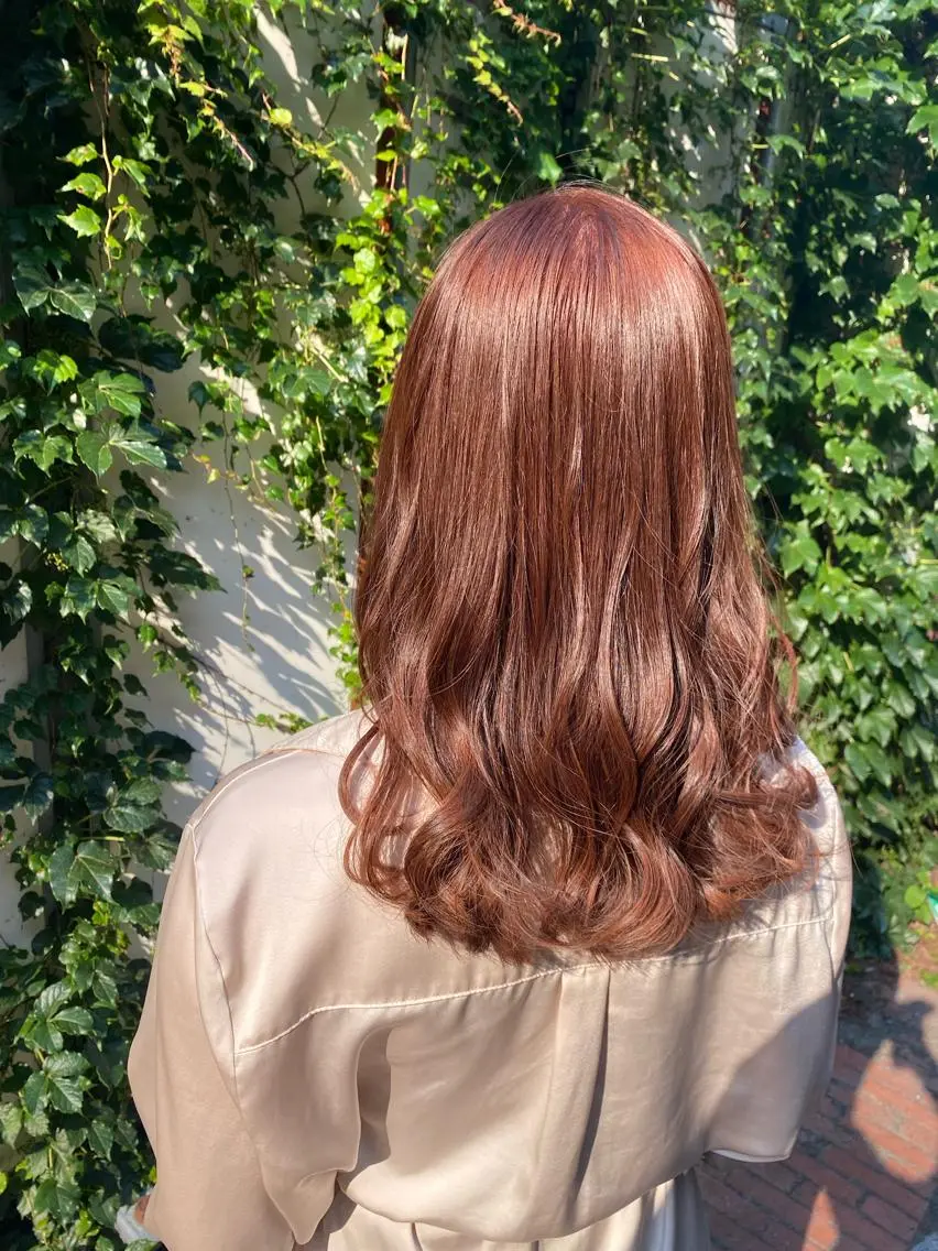 ミディアム カラー ベージュカラー ブリーチ オレンジ オレンジベージュ 清村 和音のヘアスタイル